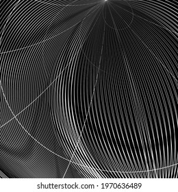 linear pattern of light stripes and lines on a dark background. graphic design. abstraction. shapes from the grid, wave, geometry. transparent