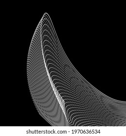 linear pattern of light stripes and lines on a dark background. graphic design. abstraction. shapes from the grid, wave, geometry. transparent