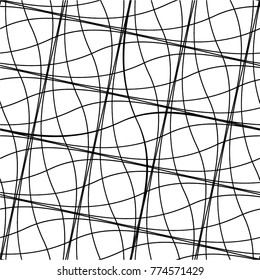 Linear pattern mesh, curve, seamless vector background.