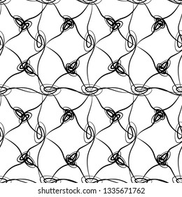 Linear pattern mesh, spiral, revolution, simple, seamless vector background.