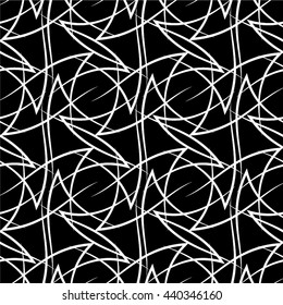 Linear pattern mesh, star, cross, seamless vector background.