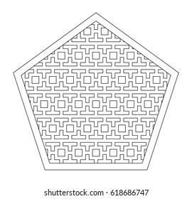 Linear pattern in the oriental style in the pentagonal frame. Black and white drawing or ornament for coloring, decorating, printing, etc. Easy to edit color and lines. Vector illustration EPS 10.