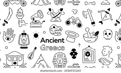 Linear pattern showing concepts of ancient greece and other medieval artefacts