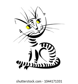 Linear pattern of a sitting cat with yellow eyes