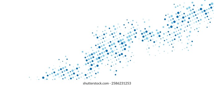 Linear pattern of small dots included. Abstract blue background with a dot texture and chaotic mosaic ornament. Ideal for banners, posters, websites, and social media frames. Vector illustration