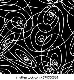 The linear pattern of swirls, spiral, mesh, seamless vector background.