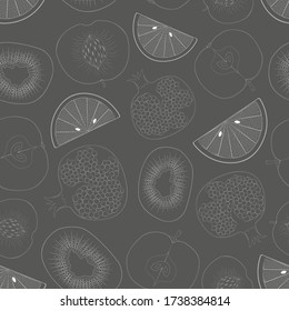 linear pattern with white fruits on a gray background