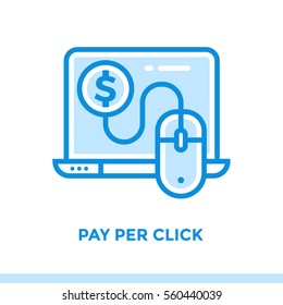 Linear pay per click icon for startup business. Pictogram in outline style. Vector flat line icon suitable for mobile apps, websites and presentation 