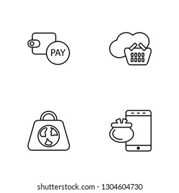 Linear Pay, Shopping bag, Shopping basket, Smartphone Vector Illustration Of 4 outline Icons 