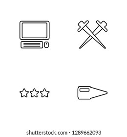 Linear Pc, Game, Sword, Bullet Vector Illustration Of 4 outline Icons. Editable Pack Of Pc, Game, Sword, Bullet