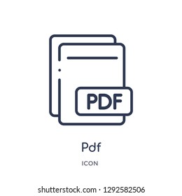 Linear pdf icon from File type outline collection. Thin line pdf icon vector isolated on white background. pdf trendy illustration