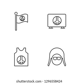 Linear Peace, Sleeveless, Pacifism, Hippie Vector Illustration Of 4 outline Icons. Editable Pack Of Peace, Sleeveless, Pacifism, Hippie