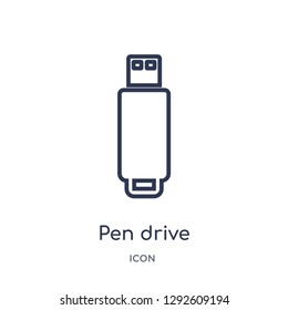 Linear pen drive icon from Electronic stuff fill outline collection. Thin line pen drive icon vector isolated on white background. pen drive trendy illustration