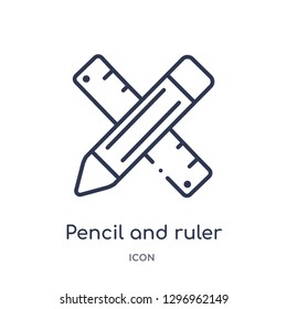 Linear pencil and ruler icon from Construction and tools outline collection. Thin line pencil and ruler icon isolated on white background. pencil and ruler trendy illustration