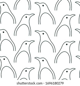 Linear penguin silhouette seamless pattern. Monochrome, Vector illustration can be used for fabrics, textile, web, invitation, card.