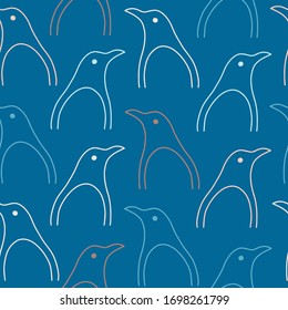 Linear penguin silhouette seamless pattern. Vector illustration can be used for fabrics, textile, web, invitation, card.