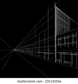 linear perspective of a street on black background