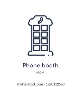 Linear phone booth icon from City elements outline collection. Thin line phone booth vector isolated on white background. phone booth trendy illustration