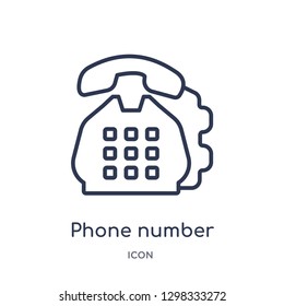 Linear phone number icon from General outline collection. Thin line phone number icon isolated on white background. phone number trendy illustration