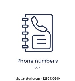 Linear phone numbers agenda icon from General outline collection. Thin line phone numbers agenda icon isolated on white background. phone numbers agenda trendy illustration