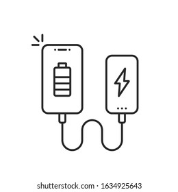 linear phone with portable charging. stroke flat simple trend modern power bank logo graphic lineart art design isolated on white background. concept of cellphone full charge and gadget easy recharge