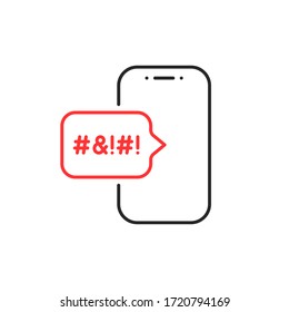 linear phone with swear bubble in chat. outline simple flat trend modern graphic design illustration isolated on white. concept of online and web violence in smartphone and cellphone or negative text