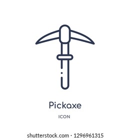Linear pickaxe icon from Construction and tools outline collection. Thin line pickaxe icon isolated on white background. pickaxe trendy illustration