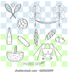 Linear picnic set. Vector illustration.