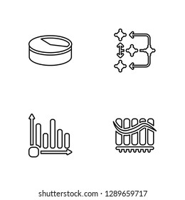 Linear Pie chart, Bar chart, Diagram, Profits Vector Illustration Of 4 outline Icons. Editable Pack Of Pie chart, Bar chart, Diagram, Profits