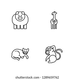 Linear Pig, Cat, Giraffe, Monkey Vector Illustration Of 4 outline Icons. Editable Pack Of Pig, Cat, Giraffe, Monkey