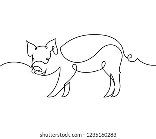 Linear pig. Continuous line drawing