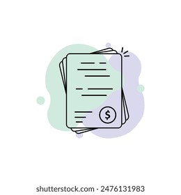 linear pile of bill or invoice document. concept of dollar banking statement or voucher. flat thin line trend modern contour accounting logotype or graphic