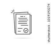 linear pile of license or contract documents. concept of doc checkup with approve seal or correct pact. contour flat trend modern research logo art graphic design isolated on white background