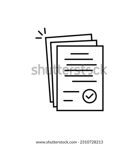 linear pile of license or contract documents. concept of doc checkup with approve seal or correct pact. contour flat trend modern research logo art graphic design isolated on white background