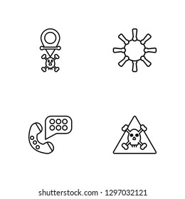 Linear Pin, Phone call, Sun, Warning Vector Illustration Of 4 outline Icons. Editable Pack Of Pin, Phone call, Sun, Warning