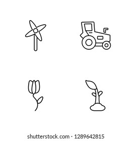 Linear Pinwheel, Tulip, Tractor, Germination Vector Illustration Of 4 outline Icons. Editable Pack Of Pinwheel, Tulip, Tractor, Germination