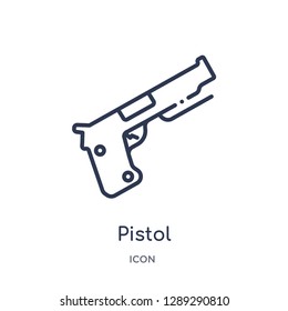 Linear pistol icon from Army and war outline collection. Thin line pistol vector isolated on white background. pistol trendy illustration
