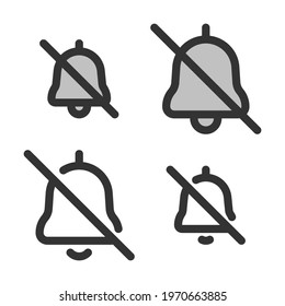 Linear pixel-perfect bell crossed out icon built on two base grids of 32 x 32 and 24 x 24 pixels. The initial base line weight is 2 pixels. In two-color and one-color versions. Editable strokes