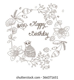 linear plain beautiful floral background with flowers and a Birthday greeting