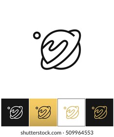 Linear planet vector icon. Linear planet pictograph on black, white and gold background