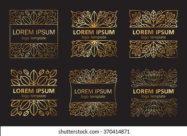 Linear plant logos vector. Gold on a black background.