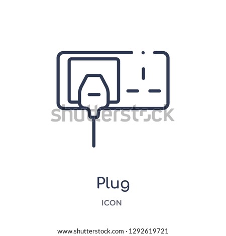Linear plug icon from Electrian connections outline collection. Thin line plug icon vector isolated on white background. plug trendy illustration