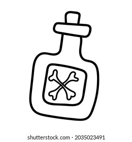 Lineare Giftflasche im Doodle-Stil. Handzeichnung, Vektorgrafik. Hexentrank in einer Glasflasche. Element aus der Kollektion für das Feiertag Halloween.