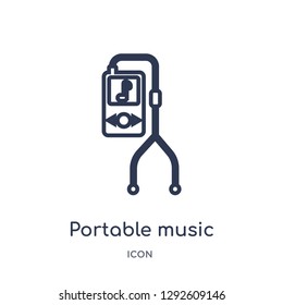 Linear portable music player icon from Electronic stuff fill outline collection. Thin line portable music player icon vector isolated on white background. portable music player trendy illustration