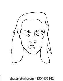 Linear portrait of abstract woman face with retro hairstyle. Continuous line art. One line drawing. Minimalist graphic.  