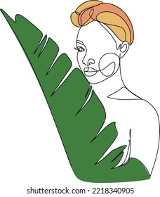 Linear portrait of african girl. Vector illustration of an abstract woman. Fashion trend minimalist style. Logo, icon or posters