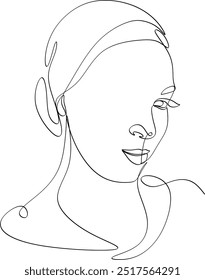 Linear portrait of a beautiful girl.  Minimal portrait. One continuous line. Beauty and glamour concept. Hand drawn vector illustration.
