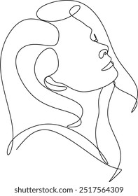Linear portrait of a beautiful girl.  Minimal portrait. One continuous line. Beauty and glamour concept. Hand drawn vector illustration.