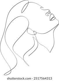 Linear portrait of a beautiful girl.  Minimal portrait. One continuous line. Beauty and glamour concept. Hand drawn vector illustration.