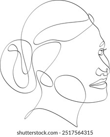 Linear portrait of a beautiful girl.  Minimal portrait. One continuous line. Beauty and glamour concept. Hand drawn vector illustration.